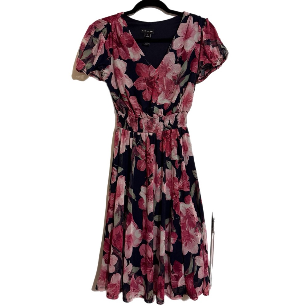 Floral Pink and Navy Dress